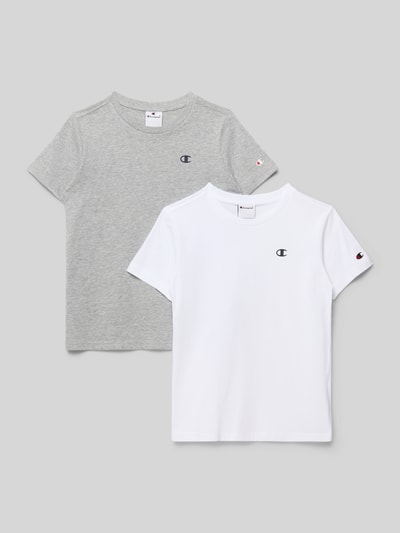 Productfoto, Regular Fit T-Shirt mit Logo-Print im 2er-Pack van CHAMPION voor kinderen, katoen, ronde hals, lengte maat 140: 53 cm, grijs en wit