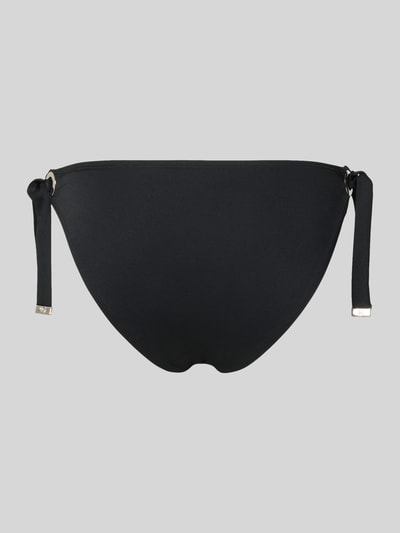 Produktfoto, figi bikini z wiązaniem model 'GROMMET SOLIDS BOTTOM' od Michael Kors, mieszanka materiałów z dodatkiem streczu, dopasowany krój, boczne wiązanie, jednolity czarny kolor, gładka tekstura