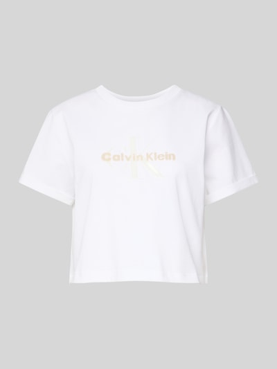 Calvin Klein Jeans Kort T-shirt met geribde ronde hals Wit - 2