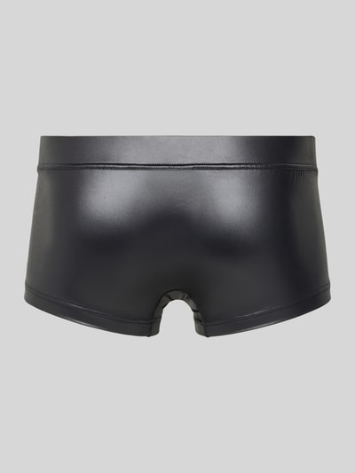 Produktfoto, Slim Fit Boxershorts mit Schnürverschluss Modell 'Night' von WOH, Elastischer-Material-Mix, Leder-Optik, Logo-Applikation, schwarze Farbe