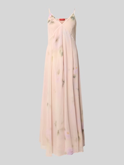 Produktfoto, Tailliertes Abendkleid mit V-Ausschnitt von MAX&Co., Optik: Allover-Muster, Passform: tailliert, Länge: Maxi, Spaghettiträger, Chiffon, zarte Pastellfarben, fließende Textur
