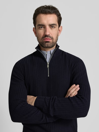 Christian Berg Men Strickpullover mit gerippten Abschlüssen Marine 3