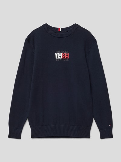 Tommy Hilfiger Teens Sweter z dzianiny z nadrukiem z logo model ‘NEW YORK FLAG’ Granatowy 1