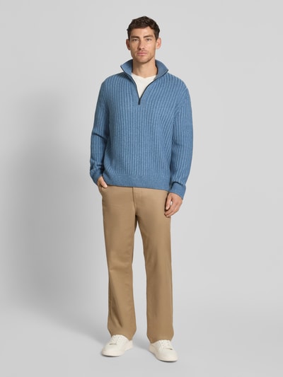 BOSS Orange Bluza z kołnierzem o kroju regular fit z mieszanki wełny model ‘KWINTER’ Szaroniebieski 1