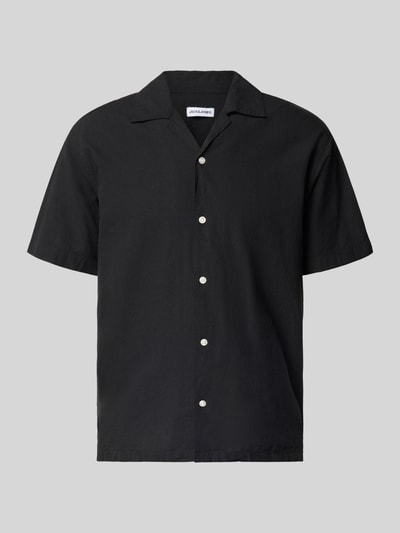 Produktfoto, Regular Fit vrijetijdsoverhemd uit mix van katoen en linnen van Jack & Jones, model 'BREEZE', reverskraag, knoopsluiting, ruglengte maat M 71 cm, schouderbreedte 50 cm, mouwlengte 26 cm