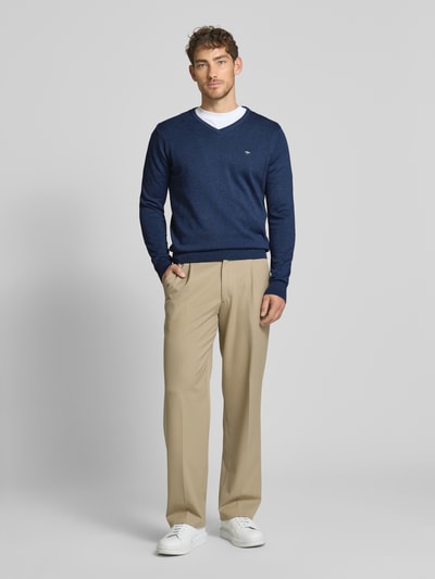 Fynch-Hatton Strickpullover mit Logo-Stitching Dunkelblau 1