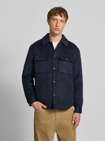 Only & Sons Regular fit overhemdjack van geborsteld materiaal, model 'GIO' Donkerblauw - 4