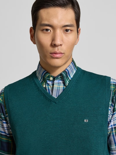 Christian Berg Men Pullunder mit Label-Stitching Metallic Gruen Melange 3