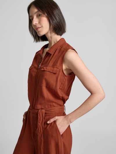 Soyaconcept Jumpsuit van linnenmix met schipperskraag, model 'INA' Roestrood - 3