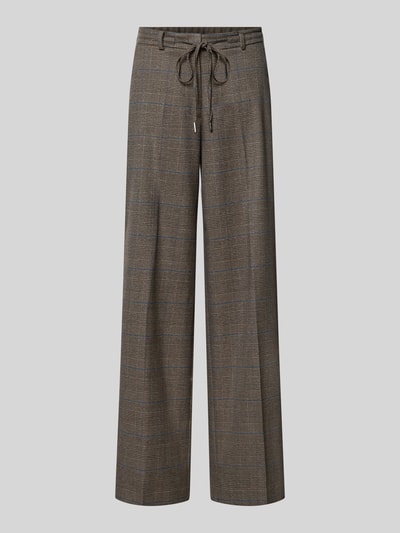 Produktfoto, Stoffhose mit Bügelfalte und Kordelzug von MORE, braunes Karomuster, Wide Fit, französische Eingrifftaschen, Material-Mix mit Viskose-Anteil