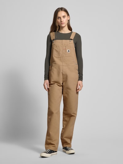 Carhartt Work In Progress Straight leg tuinbroek met labelpatch, model 'Bib' Zand - 4