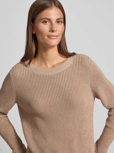 monari Sweter z dzianiny z prążkowanymi wykończeniami Jasnobrązowy 3