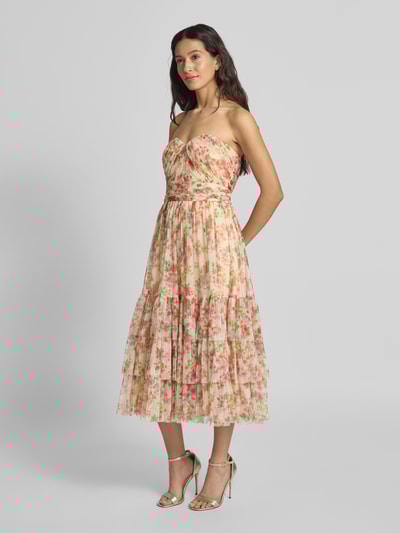 LACE & BEADS Knielanges Cocktailkleid im Stufen-Look Ecru 1
