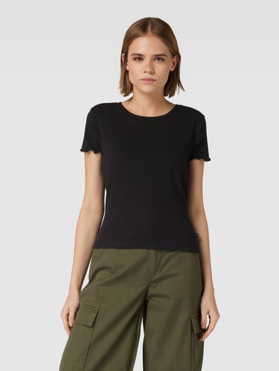 QS Kort T-shirt in riblook Zwart - 4