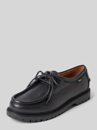 Produktfoto, schwarze Schnürschuhe aus echtem Rindsleder Modell 'JETT APRON' von Polo Ralph Lauren, grobe Struktur, robuste Sohle, Herren Schnürschuhe von Polo Ralph Lauren