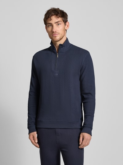 BOSS Gebreide pullover met labelstitching Marineblauw - 4