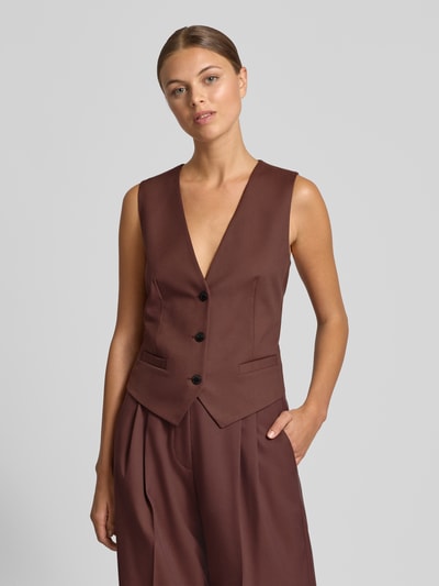 HUGO Regular fit gilet met viscose, model 'AUMARA-2' Chocoladebruin - 4