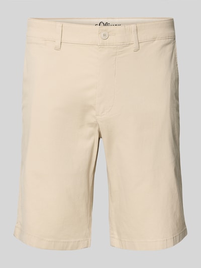 Produktfoto, Regular Fit Bermudas aus Baumwoll-Mix Modell 'PHOENIX' von s.Oliver RED LABEL, beżowy, gładki, krój regular fit, długość cropped, pięć kieszeni, twill, szerokie szlufki, zapięcie na guzik i kryty zamek, context: bermudy męskie, materiał bawełniany.