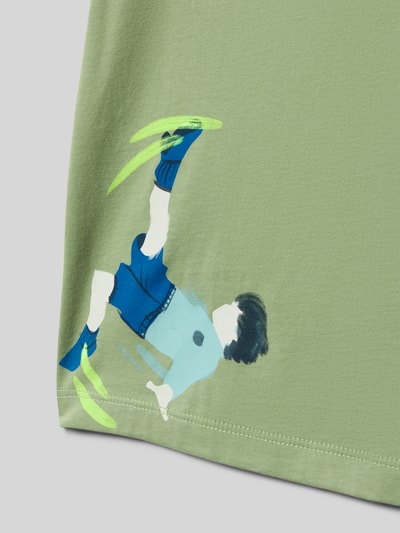 Productfoto, Regular Fit T-Shirt aus reiner Baumwolle van s.Oliver RED LABEL, effen groen, motiefprint, ronde hals, korte mouw, jerseytextuur.