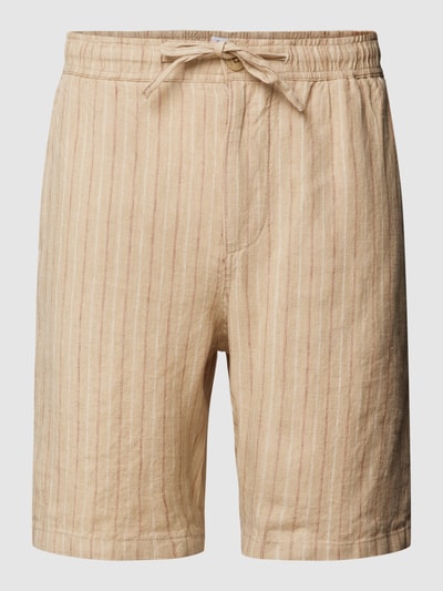 Knowledge Cotton Apparel Bermudas aus Leinen mit Streifenmuster Beige 2