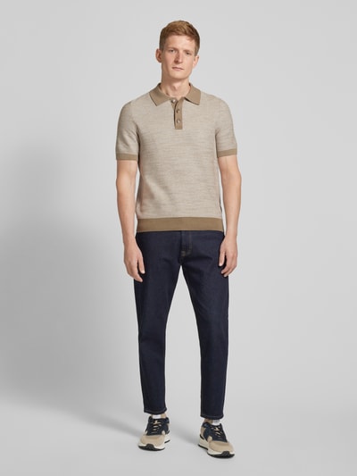 Marc O'Polo Regular fit poloshirt met ribboorden Beige - 1