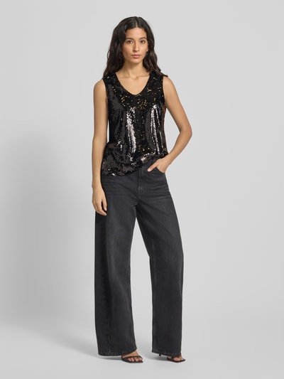More & More Top met bandjes, V-hals en pailletten Zwart - 1