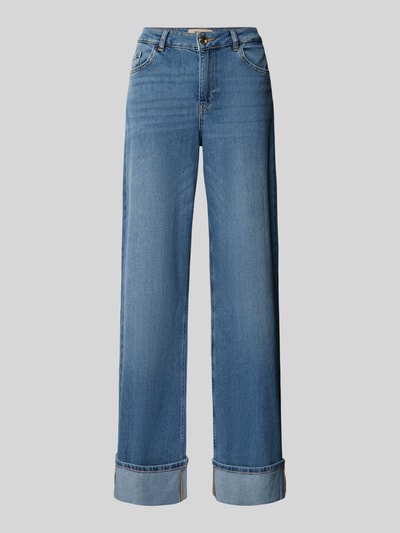 Produktfoto, Wide Fit Jeans mit fixierten Beinabschlüssen Modell 'Dara' von MOS MOSH im 5-Pocket-Design aus elastischem Baumwoll-Mix, blaue Denimstruktur