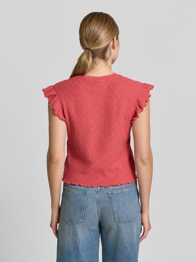 Jake*s Casual Strickshirt mit Rundhalsausschnitt und Wellensaum Koralle 5