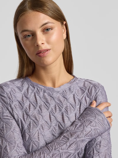 Jake*s Collection Shirt met lange mouwen, structuurmotief en ronde hals Lavendel - 3