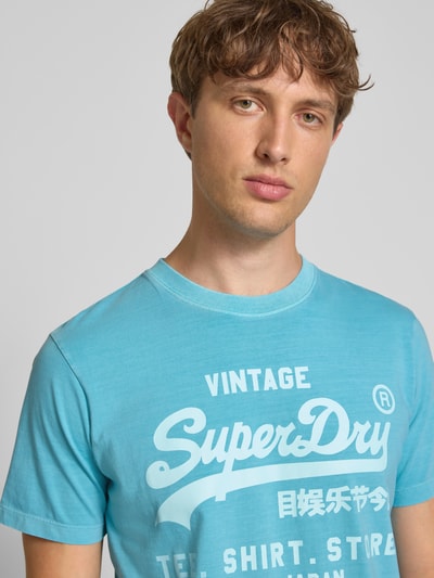 Superdry T-shirt met labelprint, model 'Neon' Neon blauw - 3