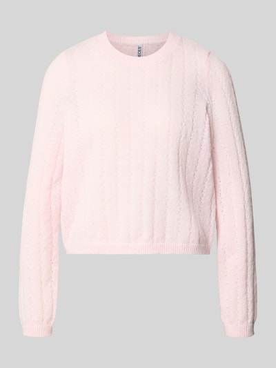 Produktfoto, Regular Fit Pullover mit gerippten Ärmelbündchen Modell 'ADA' von PIECES, Damen Pullover, hellrosa, weiche Struktur, glatter Rundhalsausschnitt