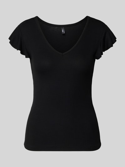 Produktfoto, Slim Fit Top aus Viskose-Mix Modell 'BELLA' von Only, Optik: Unifarben, Kurzarm, V-Ausschnitt, Materialverarbeitung: Jersey.