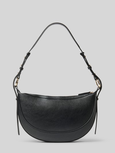 Produktfoto, Shoulder Bag mit Reißverschluss von Mango in schwarzer Leder-Optik mit Ziernähten, verstellbarem Schulterriemen und Hauptfach, Maße 31x19x4 cm, Riemenlänge 68 cm