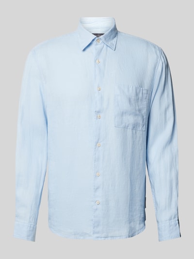 Marc O'Polo Regular fit linnen overhemd met borstzak Lichtblauw - 2