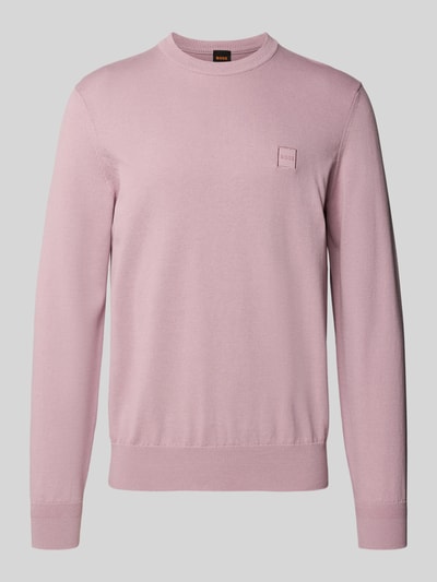 Produktfoto, Regular Fit Pullover aus Baumwoll-Kaschmir-Mix Modell 'KANOVANO' van BOSS Orange, roze, rondhals, lange mouwen, ribboorden, uni look, herentrui.