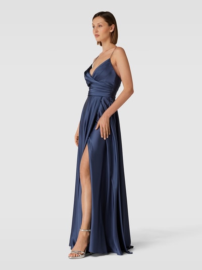 Unique Abendkleid in Wickel-Optik Rauchblau 1