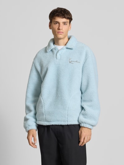 KARL KANI Fleecepullover met platte kraag en knoopsluiting Lichtblauw - 4