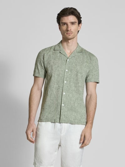 Lindbergh Relaxed fit linnen overhemd met 1/2-mouwen Olijfgroen - 4