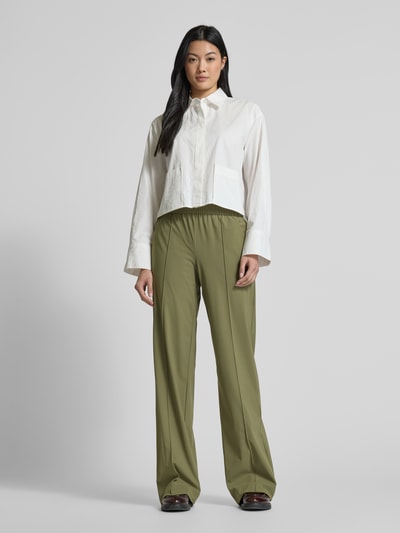 Raffaello Rossi Straight leg stoffen broek met vaste persplooien, model 'COSMEA' Olijfgroen - 1