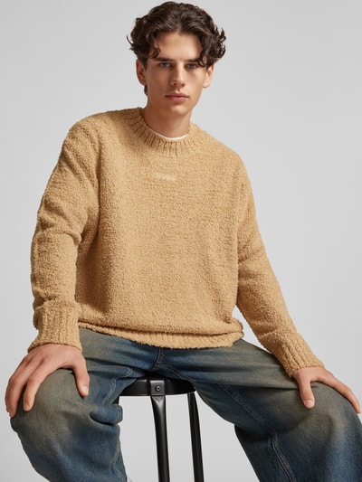 Hugo Blue Gebreide pullover met labelstitching, model 'Sanou' Beige - 3