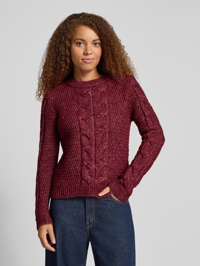 Pieces Regular Fit Strickpullover mit Woll-Anteil Modell 'NINA' Dunkelrot Melange 4
