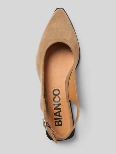 Productfoto, 'Slingback-Ballerinas aus Leder mit Dornschließe' van BIANCO, gecoat leer, spitse model, blokhak, gladde zool, maat 40, schachtbreedte 20 cm
