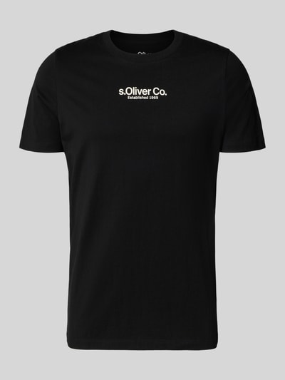 Produktfoto, Regular Fit T-Shirt aus reiner Baumwolle von s.Oliver RED LABEL, czarny, jednolity kolor, krój regular fit, napis z logo, dekolt okrągły, krótki rękaw, bawełna, jersey, tekstura gładka