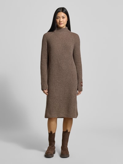 Smith and Soul Sukienka z dzianiny o długości do kolan ze stójką model ‘Mouline’ Ciemnobrązowy 4