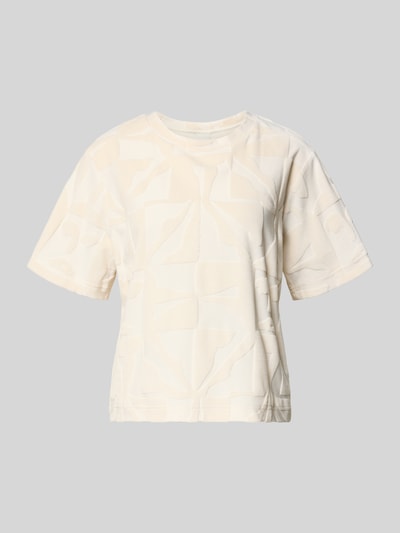 Produktfoto, T-Shirt im Allover-Look Modell 'NABI' von ICHI aus Baumwoll-Mix in Creme mit abstraktem Muster, Regular-Fit, Rundhalsausschnitt.