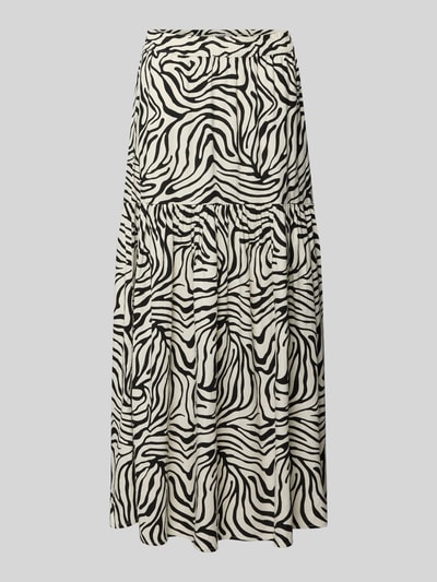 Produktfoto, Maxirock aus Leinen-Viskose-Mix Modell 'FALAKKA' von B.Young mit schwarz-weißem Zebra-Muster, A-Linie, elastischer Bund
