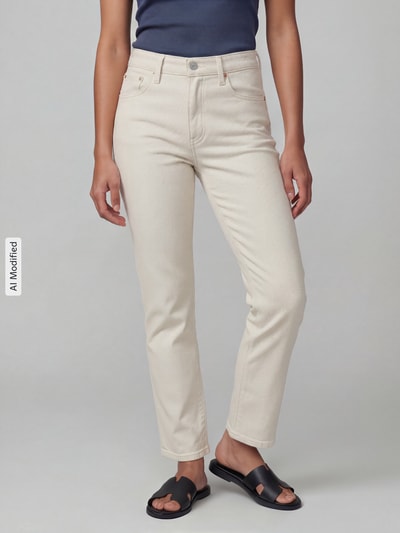 Levi's® 300 Slim Fit Jeans aus Baumwoll-Mix Modell 'RIBCAGE' Offwhite 4