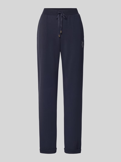 Produktfoto, Sweatpants mit elastischem Bund und Logo von LIU JO SPORT in Dunkelblau, Modal-Mix mit Stretch-Anteil, Regular-Fit, Damen, Logo, Innenbeinlänge 72 cm bei Größe S