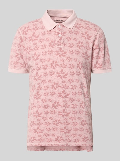 Produktfoto, Slim Fit Poloshirt mit kurzer Knopfleiste Modell 'FRISCO' von Blend, rosa mit floralem Muster, reine Baumwolle, Polokragen.
