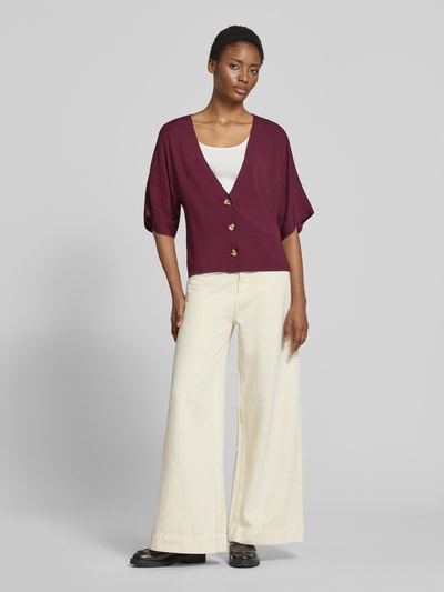 MORE & MORE Relaxed Fit Cardigan aus Viskose-Mix in Strick-Optik Bordeaux 1